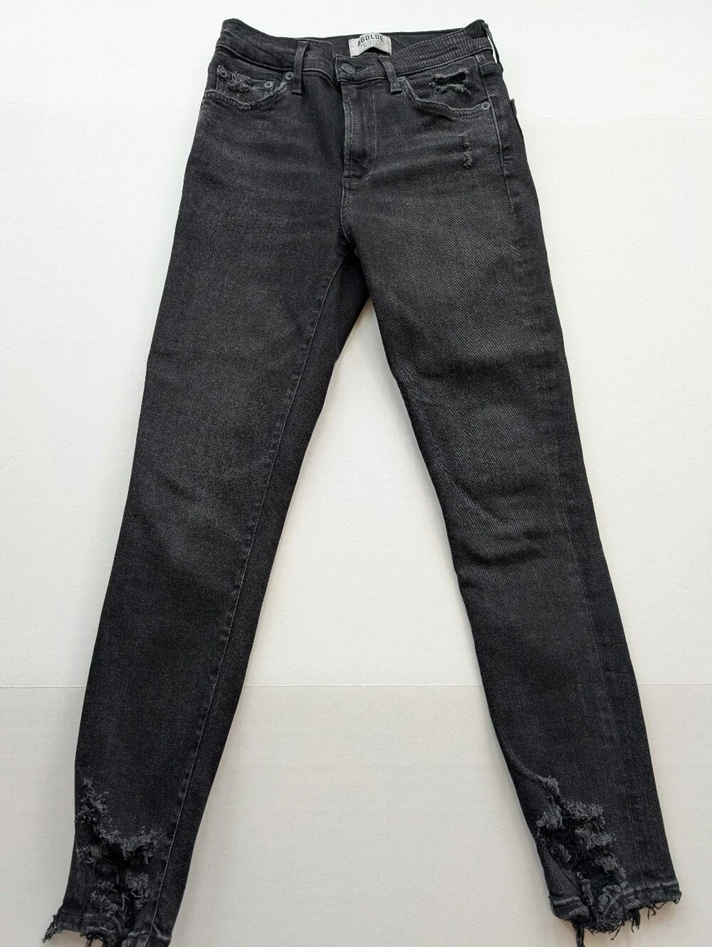 AGOLDE Sophie Crop Distressed Skinny Jeans in Washed Black